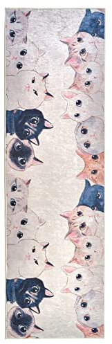 wunderlin Läufer Flur Teppich Küche Collection Waschbarer Modernes Design, Wertvoll Verwenden Für Teppichlaeufer, rutschfest und Küchenläufer | Nützlich Küchenteppich Waschbar (Cat, 60x200)