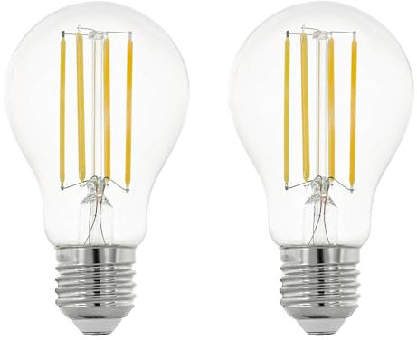 EGLO connect.z Smart Home-Set, 2x lampadine Led E27, A60, con telecomando, ZigBee, app e controllo vocale, dimmerabile, design vintage, 806 lumen e 6 W ciascuna, chiare in bianco neutro