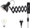 Innen Wandleuchte Dimmbare mit Stecker und Schalter, Vintage Ausziehbar Schere Wandlampe, Erstellbare Leselampe, E27 Drehbare Nachttischlampe, Wandbeleuchtung Wohnzimmer, Schlafzimmer, Büro, Schwarz