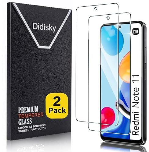 Didisky Protector de pantalla de vidrio templado para Xiaomi Redmi Note11 / Note 11S, [2 unidades) suave al tacto, fácil de limpiar, fácil de instalar, transparente