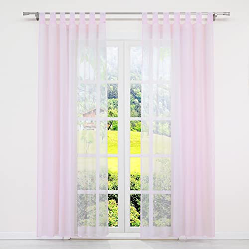 SCHOAL Transparente Gardine Schal mit Schlaufen Modern Vorhang Voile Wohnzimmer Uni 1 Stück BxH 140x145cm Rosa