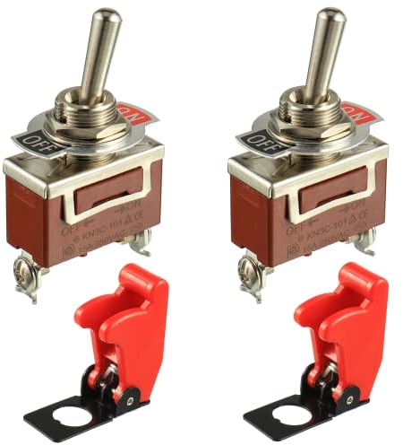 BOJACK Wippschalter 20A 12VDC / 120VAC 2 Pin ON/OFF SPST mit roter Sicherheitsabdeckung für Auto LKW Auto (2 Stück)