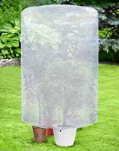 QWORK® Large Winter Plant Frost Protection Cover - 200 x 240CM - Plant Fleece Blanket Warming Jacket - with Zip and Drawstring