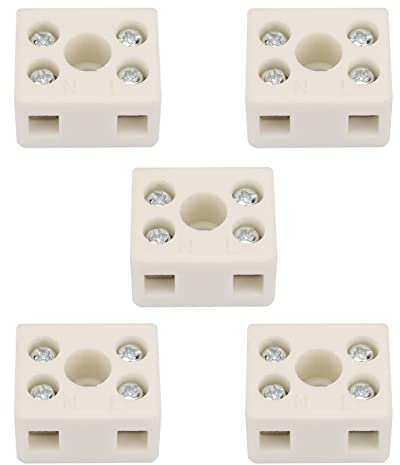 Morsettiere in Ceramica A 2 Vie, 5 Pezzi 10A 250V Connettori in Ceramica per Porcellana Ad Alta Temperatura A 5 Fori per Cavo Elettrico