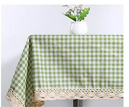 Tischdecke,Retro Bauernhaus Leinen Tischdecke Kariert Grün Bauernhaus Quaste Stickerei Tischdecke Natur Baumwollstoff Tischdecke Hochzeit Party Essen Bankett Dekoration, 90 X 90 cm