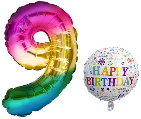 Luftballon 9. Geburtstag • XXL Riesen Folienballon SET • 101cm + 45 cm Ballon + 5M Deko Band • Folienballon 9 • Helium geeignet • Wiederverwendbar • Geburtstagsdeko Jungen Mädchen Ballon Zahl Ballon 9