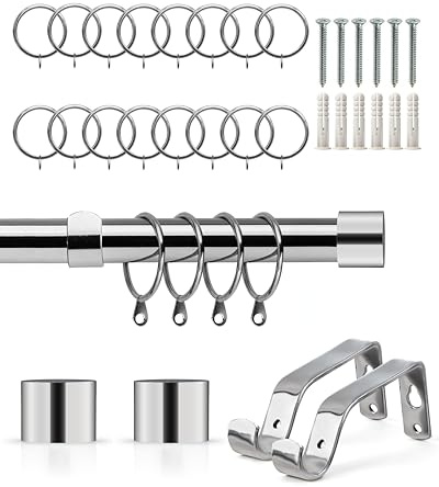 Emma Barclay Extendable Curtain Pole With Finials Rings Brackets & Fittings Sets 16-19mm in Chrome Metal Curtain Poles For Eyelet Curtains Rod -Full Stop Collection 1.2m - 2.1m Chrome