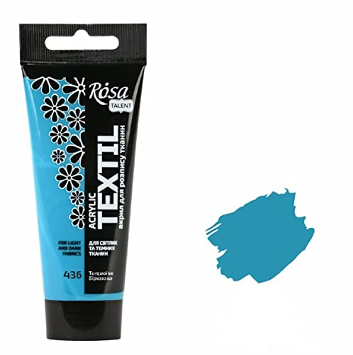 Krevo Art Stoffmalfarben Stofffarben Waschfest Textilfarbe türkis Acrylfarbe auf Wasserbasis | 60ml Tube | Textilfarbe waschmaschinenfest zum Fixieren | Intensiv deckend für helle und dunkle Stoffe