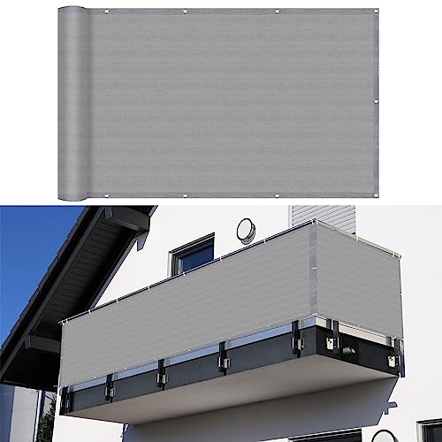 GUOJUN Balkon Sichtschutz Balkonabdeckung 105 x 650 cm Wind HDPE UV-Schutz Sichtschutz Balkonumspannungen mit Ösen und Kordel für Balkongeländer Garten, Grau