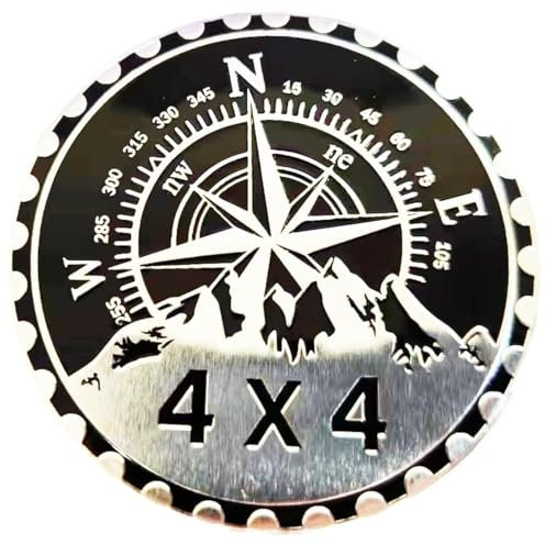 4 x 4 Metall Automotive Badge 3D Metall Auto Embleme Embleme Runde Emblem Abziehbilder Auto Abzeichen Aufkleber Kompatibel mit Fahrzeugen Jeep Wrangler Fahrzeuge LKW SUV RV Dekorationen (W N