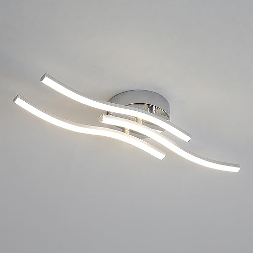 Comely Lámpara de Techo LED Moderna, 18W 3 Diseño Curvo Plateado Luz de Techo LED Luz neutra 4500K, Elegante Iluminación de Techo para Comedor, Dormitorio, Pasillo