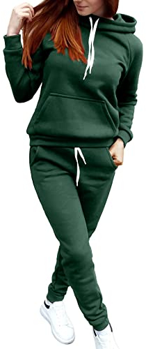 LIANGTUOHAI Trainingsanzug Damen Set, Damen Jogginganzug Set mit Kapuze und Taschen Hoodie Jogginghose Outdoor Einfarbig Kapuzenpullover Kordelzug Zweiteiler Slim Herbst Winter Warm Sportanzug