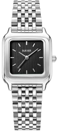 BURKER Damenuhr Macy | Quadratische Damen Armbanduhr Gliederarmband Edelstahl Analog Quarz 3-ATM Wasserdicht Geschenk für Frau, Freundin, Mama