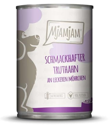 MjAMjAM - Premium Nassfutter für Hunde - schmackhafter Truthahn an leckeren Möhrchen, 1er Pack (1 x 400 g), getreidefrei mit extra viel Fleisch