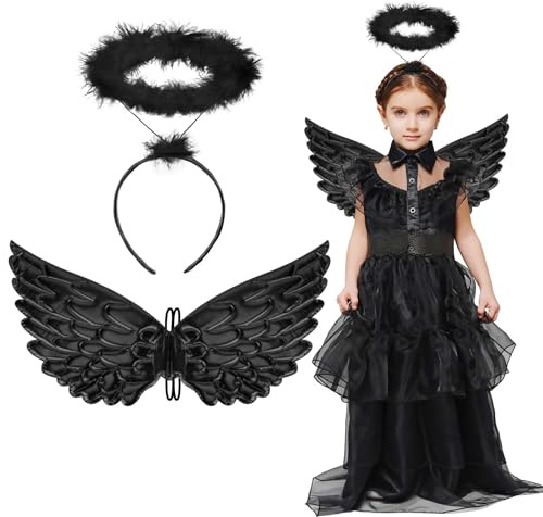 TGFIX ala de Angel Negra, Alas de Angel para Fiesta, Alas de Ángel, Disfraz de Angel para Fiesta de Halloween y Navidad Niña