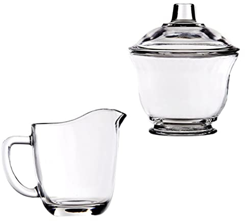 OMaju Clear Coffee Mug 1 Set Glass Sugar and Creamer Set for Coffee and Tea Clear Cream Pitcher and Sugar Bowl with Lid Cream Jug Sugar Jar Coffee Serving Set Utensil Set