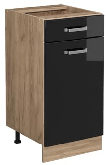 Vicco Meuble Cuisine R-Line, Noir Haute Brillance/Chêne de Force doré, 40 cm sans Plan de Travail