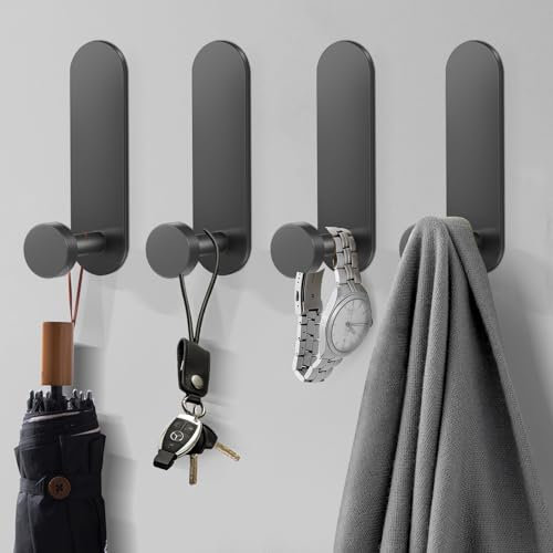 Fisynug 4Pcs Self Adhesive Sticky Hooks - Extra Strong Stick on Wall and Door for Hanging Coat, Robe, Bath Towel Hooks in Bathroom, Shower, Kitchen