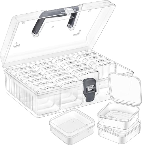 Leslady 25 Stücke Kleine Aufbewahrungsboxen (5,5 x 5,5 x 2cm), Mini Aufbewahrungsbox aus Klarem Kunststoff mit Klappdeckel für kleinteile, perlen, Ringe, Ohrringe, Schrauben