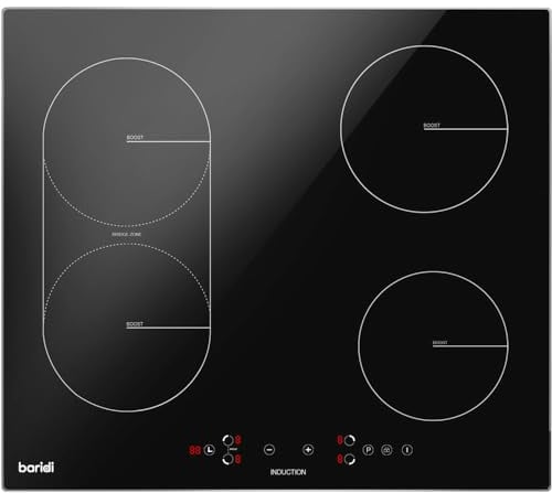 60cm 2800W 4 Ring Electric Induction Hob & Bridge Zone - Black Glass Flush