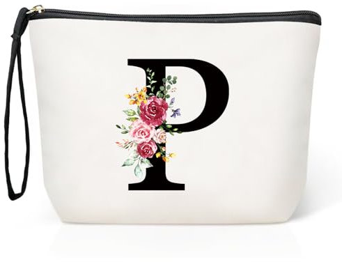 Grande Borsa per Cosmetici per donna Personalizzata Iniziale, Pochette Trucchi Viaggio, Trousse Trucchi Organizer Cosmetici, Regalo Compleanno Natale Ideale per Mamm Moglie Migliore Amic（P）