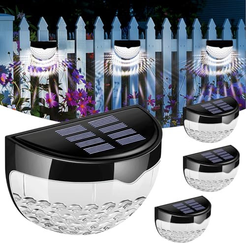 Caldarax Pack of 4 Solar Fence Lights, Wireless Decorative LED Garden Lights, Waterproof Solar Powered Outdoor Lights for Fence, Deck, Step, Yard, Patio, Pathway, Stairs, Wall