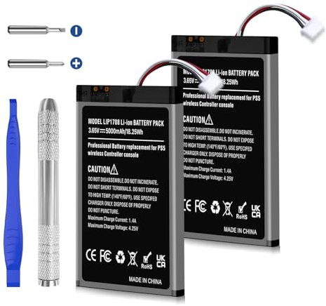 Quzmo 2 Stück 5000 mAh PS5 Controller Akku, Upgrade Hohe Kapazität LIP1708 Akku Ersatz für Sony PS5 PlayStation 5 DualSense CFI-ZCT1W Wireless Controller mit Werkzeugset
