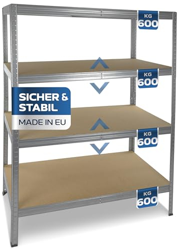 RELLINGER®180x120x60cm Schwerlastregal Lagerregal [4 Ebenen] - Premium Metallregal Kellerregal - Hochwertiges Werkstatt Regal Keller - Modernes Steckregal - Regal Metall - Lastenregal Regalsystem