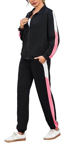 Nieery Tuta Completa Donna Sportiva Leggero Maniche lunghe Cerniera Colore Contrasto Autunno Invernale Tute Ginnastica Rosa Loto XXL