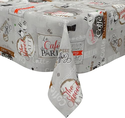 KEVKUS Wachstuch Tischdecke K99B grau Kaffee Espresso wählbar in eckig, rund und oval - Größe eckig 140x160cm Schnittkante
