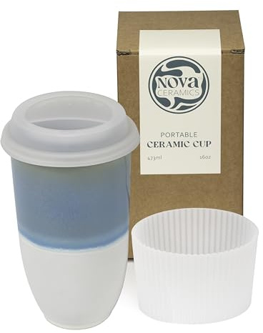 NOVA CERAMICS Travel Coffee Tumbler – Travel Mug - On the Go Coffee Mug – Microwave & Dishwasher Safe Green CoffeeTumbler - Gifts for Women Men Him Her – 475ml – Lagoon