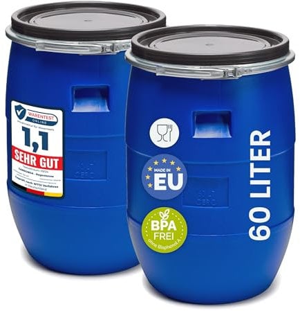 Garronda Set de 2 Piezas de 60 litros Barril alimentario, depósito de Agua, Barril de Boca Ancha en HDPE y sin BPA, tonel de jardín, contenedor de Alimentos para Animales, Universal GD-0078