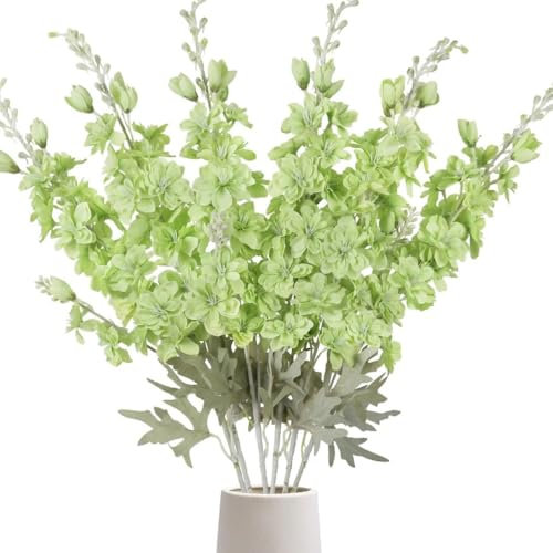 OUKEYI Fiori finti delphinium in seta, 85 cm, 6 pezzi, fiori artificiali a stelo lungo, per vasi alti, decorazione per la casa, matrimoni, feste (verde chiaro)