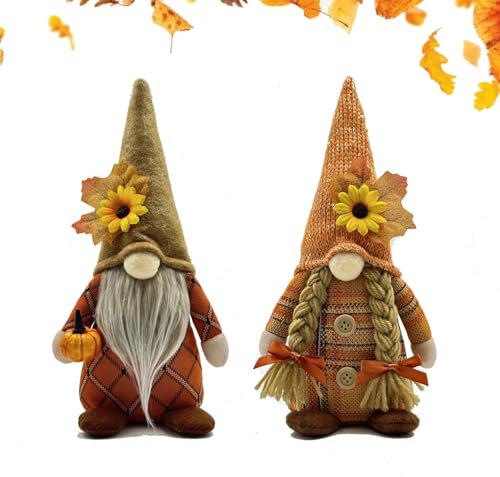 Gfamous 2 Stück Herbst Wichtel Plüsch, Deko Wichtel Figuren, Gesichtsloose Puppe Zwerg Dekoration, für Erntedankfest Weihnachten Tische Deko (Zopfstil, Bartstil)
