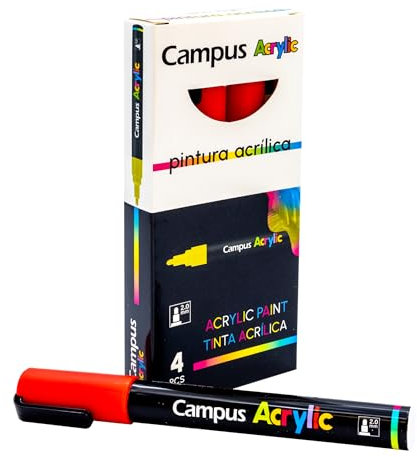 Campus Pennarelli acrilici, confezione di pennarelli a punta rotonda da 2 mm, pennarelli a colori non permanenti a base d'acqua, pennarelli acrilici a vernice opaca e asciugatura rapida (rosso)