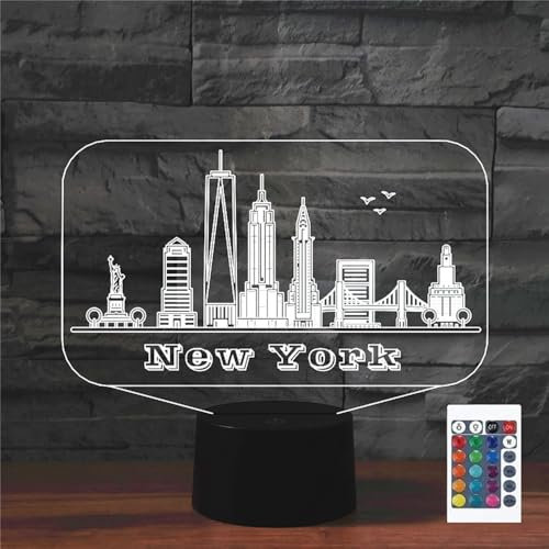 FLRXHK New York Touch Tischlampe mit Fernbedienung 16 Farben Optische USB LED Nachtlicht für Kinder Raumdekoration Geschenk