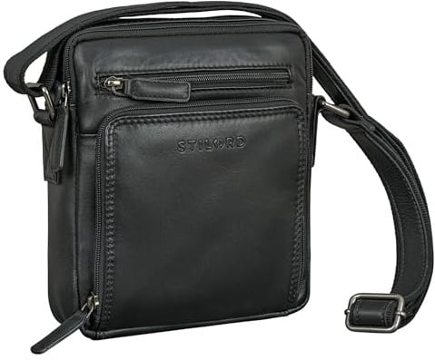 STILORD Winston Stylishe Umhängetasche Herren Klein Leder Männer Tasche zum Umhängen für Reisen & Alltag - Kleine Messenger Bag Echtleder für Tablet 9,7 Zoll Farbe:schwarz