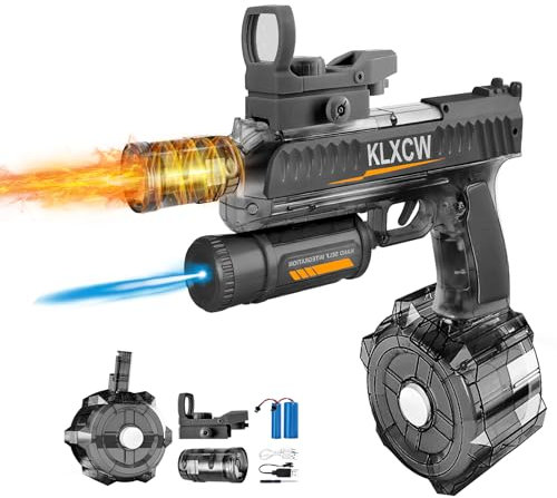 IEEILULU Wasserpistole Elektrisch, Elektrische Wasserpistole mit Licht, Electric Water Gun mit 750ml Großer Inhalt, Ideal für Wasserpistolenschießspiele (Schwarz-1)