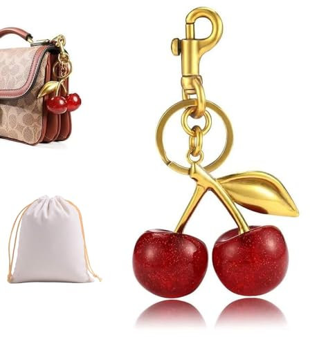 Kirsche Tasche Dekoration Brieftasche Anhänger Schlüsselanhänger mit einer Aufbewahrungstasche, Brieftasche Anhänger Schlüsselanhänger, geeignet für Damen Brieftaschen, Handtaschen, Rucksäcke