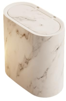 Generico Poubelle étroite en plasticamotif marbre, bois, petite poubelle avec couvercle, poubelle à double seau avec couvercle, pour maison, intérieur, hôtel (blanc)