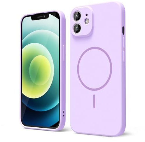 oakxco for iPhone 12 Case Silicone Mag Safe, Magnetic Slim Thin Phone Case Compatible with Magsafe, Women Girls Cute Girly Aesthetic Soft Rubber Gel Safecase with Camera Cover, Lilac