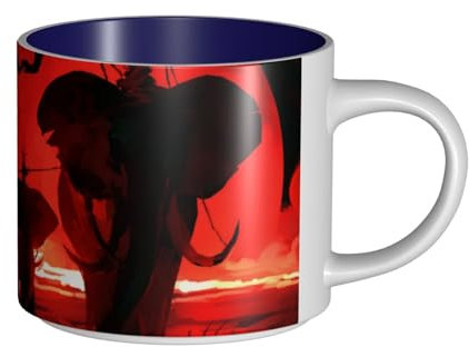 FZGGWYHL Elefanti rosso stampato grande capacità tazze in ceramica tazza di caffè