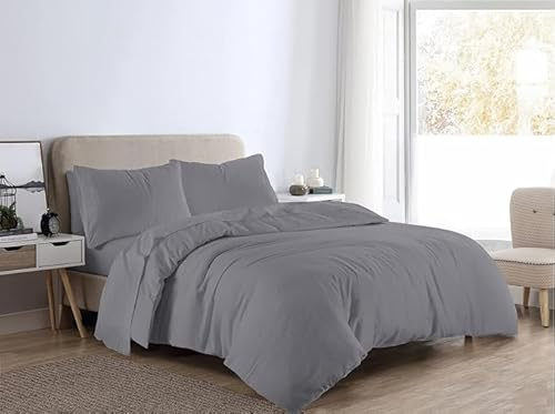 Bella Nights Flannelette Duvet Cover Set – 100% Brushed Cotton Bedding with Matching Pillowcases Soft & Warm Thermal Bed Linen for All Seasons – Cozy Flannel Quilt Cover Set (Grey, King)