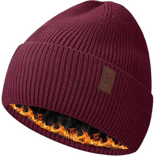YANIKY Mütze Herren Winter Thermo Strickmützen für Damen Weiche Wollmütze mit Dickem Fleece-Futter Winddichte Wintermütze