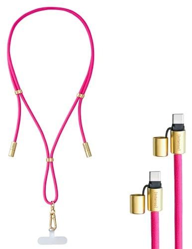 Intenso USB-C Lade- und Datenkabel Handykette – 60W, 480 Mbps, Nylon, PD3.0 QC4.0, 1,65 m, größenverstellbar, pink