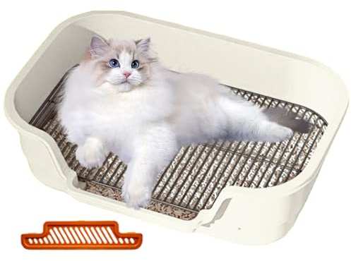ZHUMCCY Grand Bac à Litière pour Chat | Toilette avec Grille en Acier Inoxydable Amovible - Bac à Litière pour Chien - pour Animaux de Compagnie Chiot Chat Intérieur Extérieur Maison Appartements