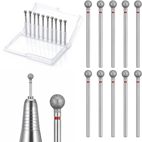 10 Pcs Safety Ball Cuticle Drill Bits, Diamond Nail Bits with Box | Professional Ball Head Shape Nail Bit, Electric nail File Machine Drills Tool, for Nail Shaping, Gel Polishing, Dead Skin