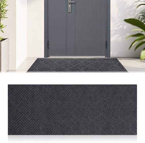 XHNKEG 40x120CM Door Mats, Non-Slip Trapper Doormat Rubber Backed Floor Mat Heavy Duty Doormats Door Matts Indoor for Entrance, Patio, Garden, Grey