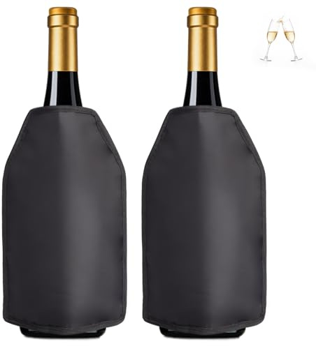 2 Stück Weinkühler Manschette, Kühlmanschette Weinflaschen, Flaschenkühler Wein für Unterwegs, Weinflaschenkühler Schwarz für Wein Sekt Champagner Flaschen