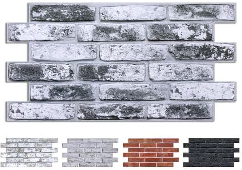 COMSTICKC 3D Gray Brick Wall Panel Self Adhesive, 12 Sheets 22.8 x 11.8 | Lightweight Thin PVC 3D Peel and Stick Fake Brick Decorative Tiles Wall Stickers for DIY Wall Decor, Washed Grey